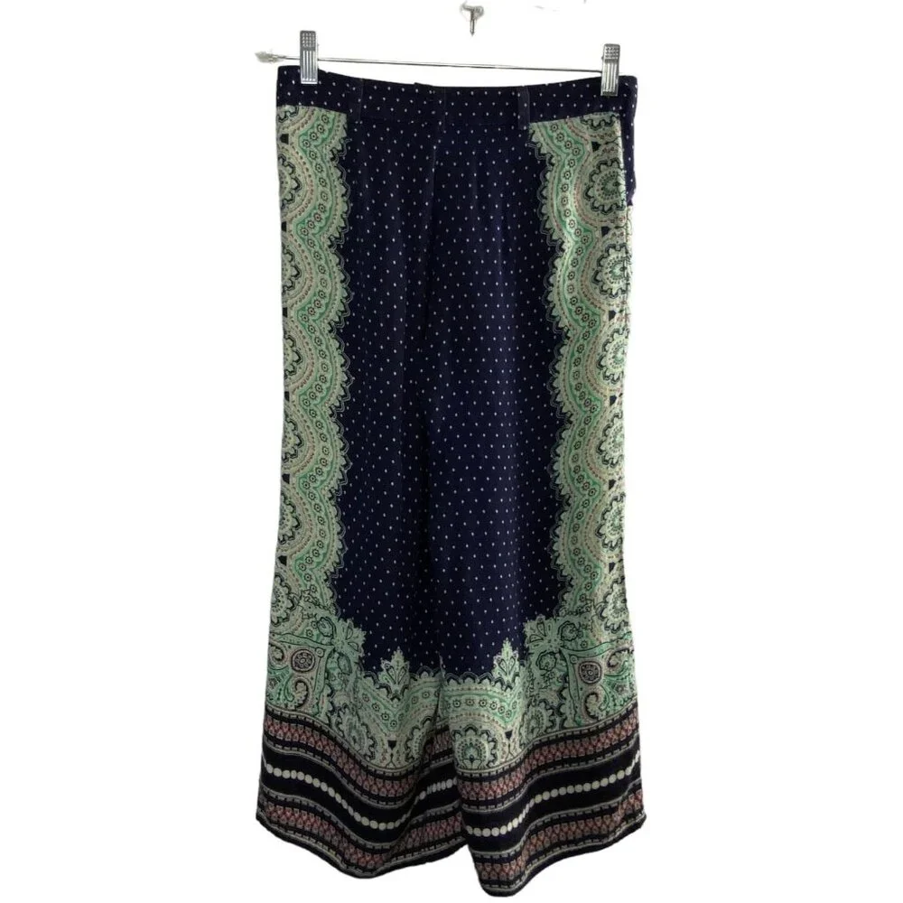 Anthropologie ELEVENSES Women Wide Leg Crop Pants Polka Dots Sz 0 Paisley 77-47‎